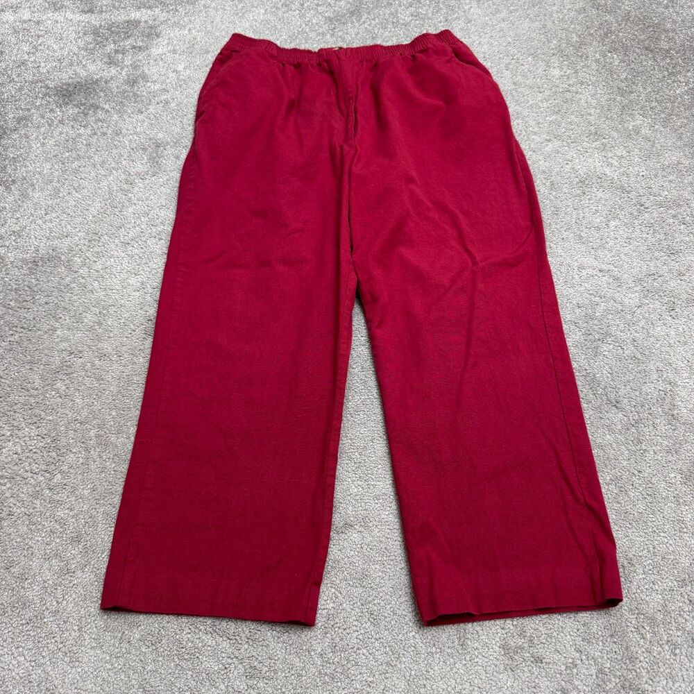 Vintage Blair Cotton Linen Pull On Elastic Waist Pants Womens Large Red Trouser